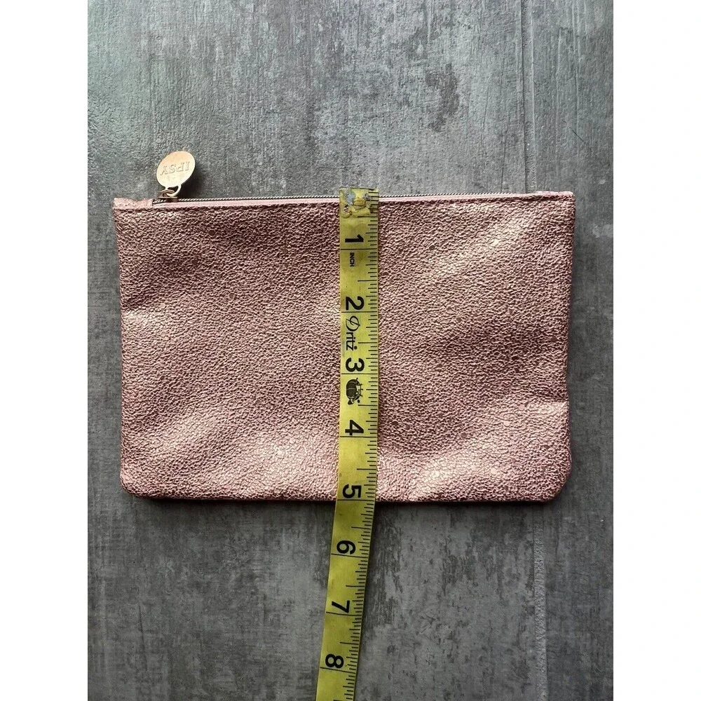 Rose Gold Shimmer Metallic Zipper Make Up Bag Case Wallet Clutch Travel Organize